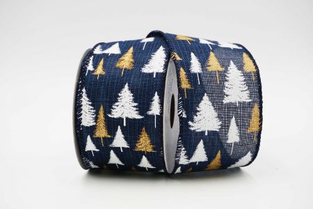 Christmas Trees Wired Ribbon_KF6703G-4-4_Navy Blue